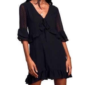 lulus favorite daydream black swiss dot mini dress